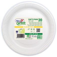 PIATTI PIANI IN FIBRA VERGINE DOPLA GREEN Ø 230 MM BIANCO - CONFEZIONE DA 20 PEZZI - 11802