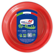 PIATTI FONDI ROSSO IN POLISTIRENE H.32 MM - CONF. DA 25 PEZZI - DOPLA REUSABLE Ø 205 MM PIATTI FONDI ROSSO IN POLISTIRENE H.32 MM - CONF. DA 25 PEZZI - DOPLA REUSABLE Ø 205 MM