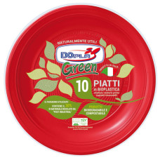 PIATTI PIANI DOPLA GREEN BIODEGRADABILI E COMPOSTABILI - Ø 220 MM ROSSO - CONF. DA 10 PEZZI -  40048