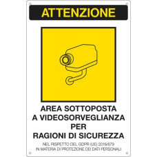 CARTELLO AREA VIDEO 20X30 CM CON IMMAGINE GIALLA - CARTELLI SEGNALATORI AREA SOTTOPOSTA A VIDEOSORVEGLIANZA 33378