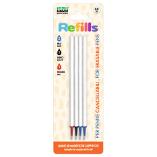 CONF. 12 BLISTER DA 4 REFILL INCHIOSTRO CANCELLABILE LEBEZ BLU, NERO, ROSSO PER PENNE 0,5 MM CON CAPPUCCIO - 81808