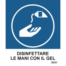 ADESIVO SEGNALETICO MARKIN DISINFETTARE LE MANI CON IL GEL IN LWM - 12,5X15,2 CM - CONF. 2 PEZZI - X110COV-5