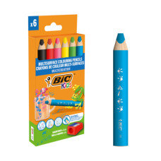 MATITE COLORATE BIC KIDS MULTISURFACE CON FUSTO TRIANGOLARE IN CONF. DA 6 PEZZI ASSORTITI + TEMPERAMATITE