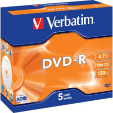 DVD-R VERBATIM JEWEL CASE 4.7 GB - VELOCITà 16X CONFEZIONE DA 5 - 43519