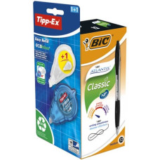 PENNE A SFERA A SCATTO BIC ATLANTIS CLASSIC M 1 MM BLU PROMO PACK 12 PZ + CORRETTORE - 989681