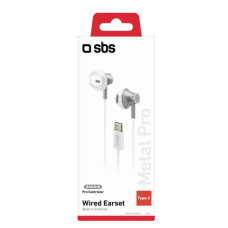 AURICOLARI SEMI IN-EAR SBS IN METALLO - CONNETTORE TYPE-C - MICROFONO - BIANCO