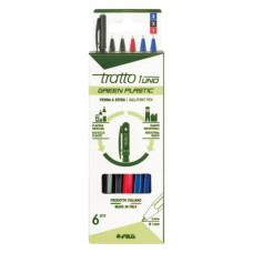 PENNA A SFERA TRATTO 1 GREEN PLASTIC - CONF. 6 PEZZI IN 3 COLORI ASSORTITI - F04010000