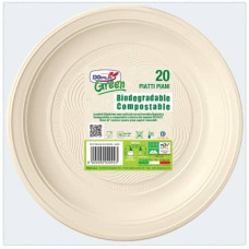 PIATTI PIANI BIODEGRADABILI E COMPOSTABILI DOPLA GREEN AVORIO Ø 205 MM - CONFEZIONE DA 20 PEZZI - CODICE 11796