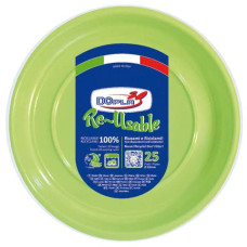 PIATTI PIANI VERDE ACIDO IN POLISTIRENE H.19 MM CONF. 25 PZ DOPLA REUSABLE Ø 220 MM 11843