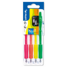 PENNE GEL A SCATTO PILOT G2 NEON - PUNTA MEDIA 0,7 MM - 4 COLORI - SET2GO 4 PEZZI - 001404