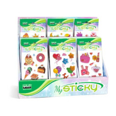 ESPOSITORE DA BANCO 48 STICKERS GOMMATI LEBEZ FANTASY 6 SOGGETTI ASSORTITI A913