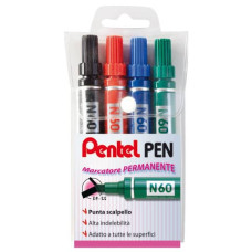 MARCATORE PERMANENTE PENTEL N60 CON PUNTA A SCALPELLO 3,9/5,7 MM ASSORTITI 4 PEZZI - 0050504