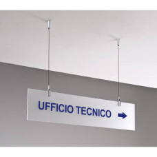 TARGA SOSPESA IN ACRILICO SATINATO 60X15 CM TECNOSTYL CON CAVETTI PER FISSAGGIO SOFFITTO SILVER/BIANCO - TS6015