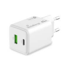 CARICABATTERIE RAPIDO GAN 43W CON DOPPIA USCITA USB-A E USB-C MEDIA RANGE BIANCO MRMA113-2
