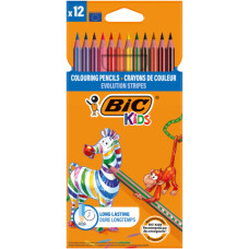 MATITE COLORATE BIC KIDS EVOLUTION STRIPES 3.05 MM CON FUSTO ESAGONALE IN CONF. DA 12 PEZZI ASSORTITI