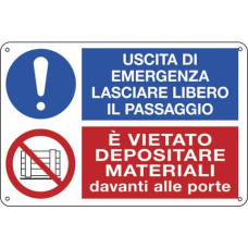 CARTELLO INFORMATIVO 30X20 CM CARTELLI SEGNALATORI USCITA D'EMERGENZA, LASCIARE LIBERO IL PASSAGGIO - E3541