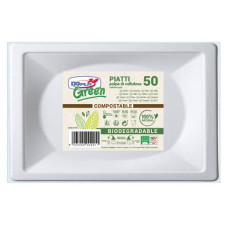 PIATTI BIANCHI RETTANGOLARI IN POLPA DI CELLULOSA CONFEZIONE DA 50 PEZZI DOPLA GREEN 152X254 MM - 7766