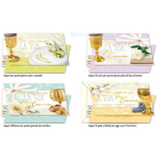 BIGLIETTI AUGURALI PORTASOLDI COMUNIONE CROMO ASSORTITI IN 3 SOGGETTI - CONF. DA 12 PZ - CO.7147