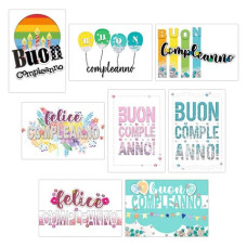 BIGLIETTI AUGURALI HAPPY COMPLEANNO 12X18 CM CONF. 8 PEZZI ASSORTITI