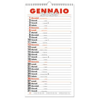 CALENDARIO DA MURO 2026 – 23X46 CM – SPIRALATO CON GANCIO – 12 FOGLI MENSILI