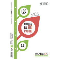 RAMBLOC FOGLI FORATI PER CARTELLINA AD ANELLI BIANCO NEUTRO - A4 - 100GR