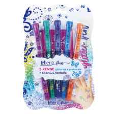 PENNA GEL GLITTER CON CAPPUCCIO E INCHIOSTRO PROFUMATO STENCIL LEBEZ 8 COLORI ASSORTITI