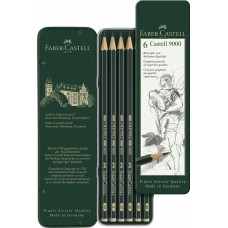 FABER-CASTELL ASTUCCIO IN  METALLO 6 MATITE CASTELL 9000 6 GRADAZIONI