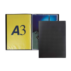 PORTALISTINO A3 VERTICALE CON COPERTINA FLESSIBILE NERA E BUSTE ANTIRIFLESSO