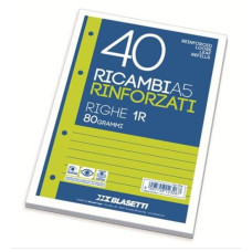 BLASETTI  RICAMBIO QUADERNO AD ANELLI RINFORZATO 40FF 15X21 80GR (A5)  A RIGHE