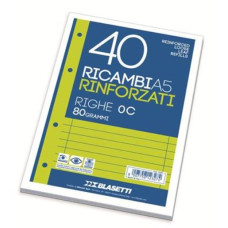 BLASETTI RICAMBIO QUADERNO AD ANELLI RINFORZATO 40FF 15X21 80GR (A5) RIGO C CON MARGINE