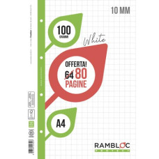 RAMBLOC FOGLI FORATI PER CARTELLINA AD ANELLI QUADRETTO 10M A4 100GR.