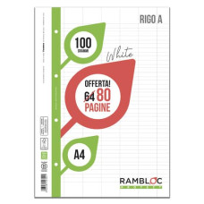 RAMBLOC FOGLI FORATI PER CARTELLINA AD ANELLI RIGO A - A4 - 100GR.