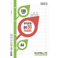 RAMBLOC FOGLI FORATI PER CARTELLINA AD ANELLI RIGO B - A4 - 100GR