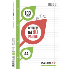 RAMBLOC FOGLI FORATI PER CARTELLINA AD ANELLI RIGO C  - A4 - 100GR.