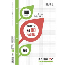 RAMBLOC FOGLI FORATI PER CARTELLINA AD ANELLI RIGO Q  - A4 - 100GR.