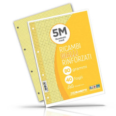 RICAMBI RINFORZATI COLORATI BLASETTI PER QUADERNI AD ANELLI A4 80 G/M² - 40 FF QUADRETTI 5 MM GIALLO