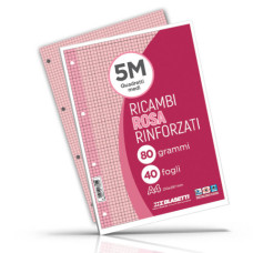 RICAMBI RINFORZATI COLORATI BLASETTI PER QUADERNI AD ANELLI A4 80 G/M² - 40 FF QUADRETTI 5 MM ROSA