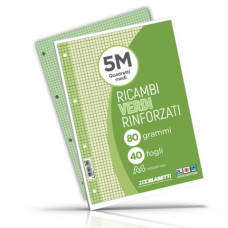 RICAMBI RINFORZATI COLORATI BLASETTI PER QUADERNI AD ANELLI A4 80 G/M² - 40 FF - QUADRETTI 5 MM VERDE