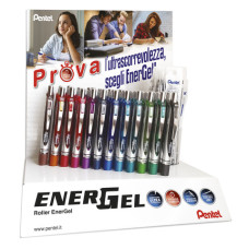 ESPOSITORE  PENTEL ENERGEL 84 ARTICOLI DI CUI 42 PENNE ROLLER A SCATTO XM CON 42 REFILL OMAGGIO