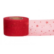 TULLE ROSSO STAMPA STELLA 100MM*20MT. STELLE ROSSE