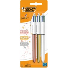 BIC 4 COLOURS SHINE GOLD BLISTER 3 PENNE COL.ASS.
